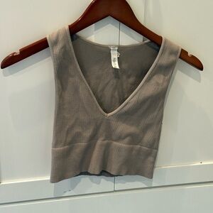 Nikibiki Ribbed V-Neck Tank Top - Gray